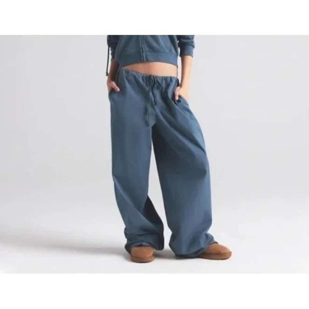 SKIMS size M Drawstring Wide Leg Relaxed Pants Stretch Cotton Poplin